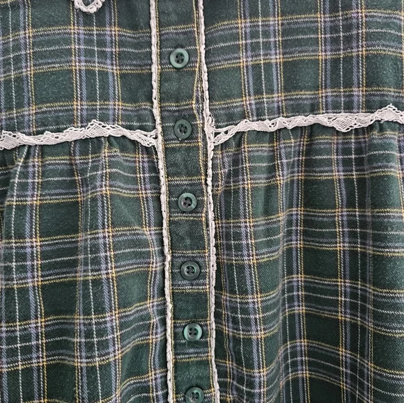 L.L. Bean Style Plaid Cotton Nightgown Green Flannel Cottagecore Sz L Cabin-core - Picture 6 of 12